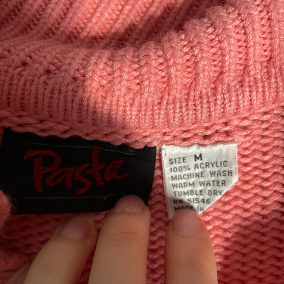 Woman's Pull Over Sweater by Pasta M Medium Pink / Coral (80's Vintage) - Picture 2 of 3